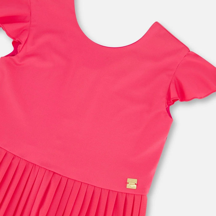 Azalea Pink Bi-Material Pleated Wide Leg Jumpsuit