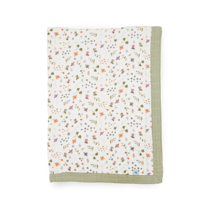 Cotton Muslin Baby Quilt Garden Bees