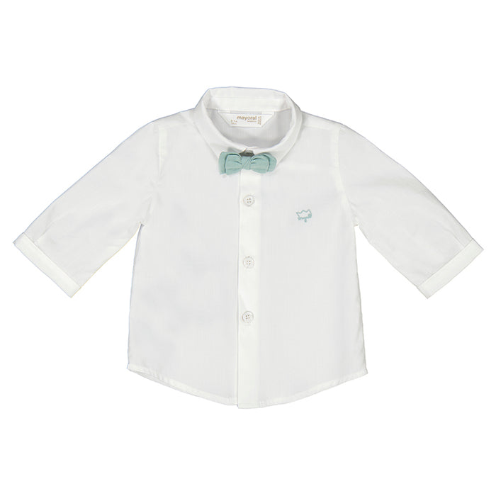 White Long Sleeve Button Down Top with Bow Tie