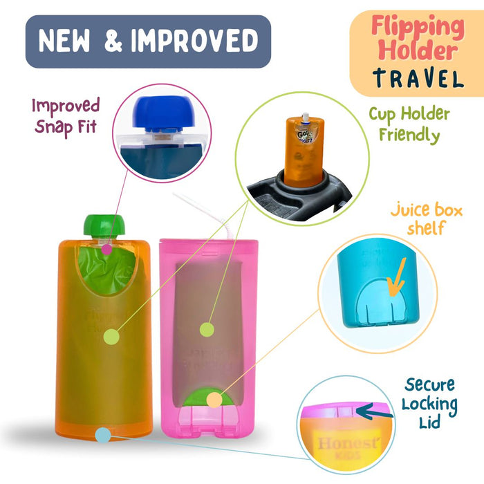 Flipping Holder TRAVEL - food pouch and juice box holder, fits cup holders - Nature Baby Outfitter
