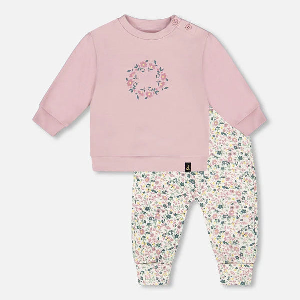 Lilac Floral Organic Cotton Long Sleeve Top & Print Pants Set