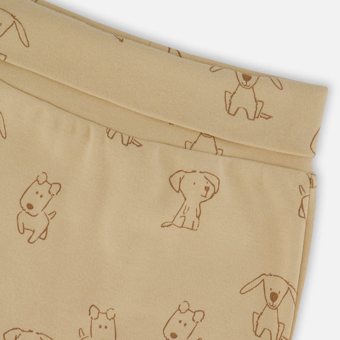 Dog Print Beige Organic Cotton Pants