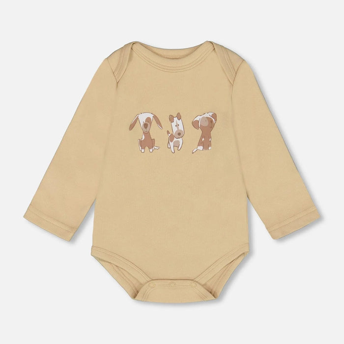 Puppies Caramel Organic Cotton Long Sleeve Bodysuit