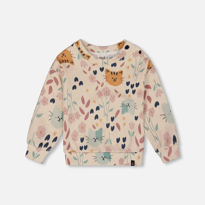Cat Print Beige French Terry Sweatshirt