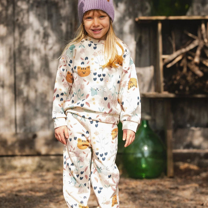 Cat Print Beige French Terry Sweatshirt