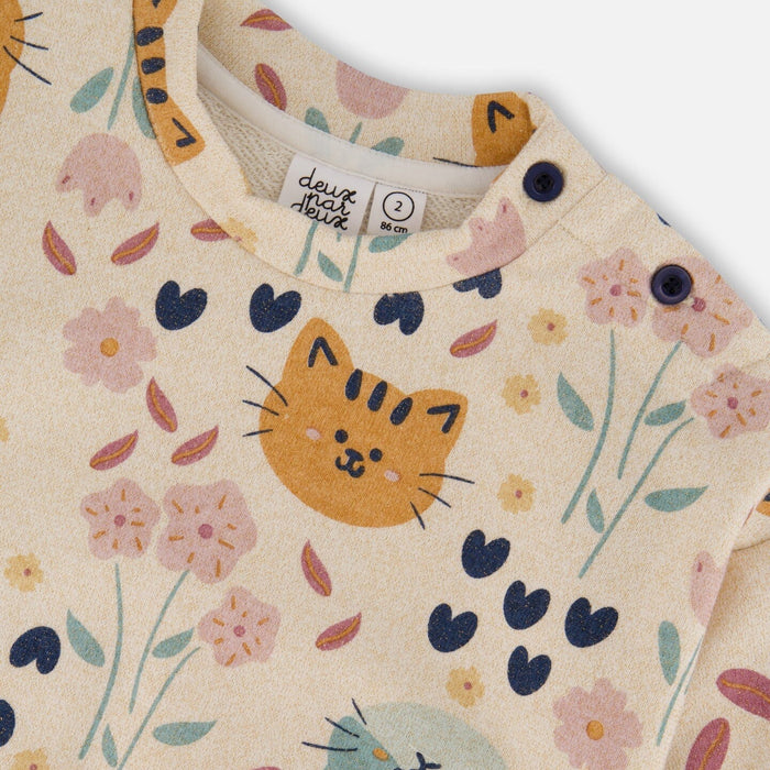 Cat Print Beige French Terry Sweatshirt