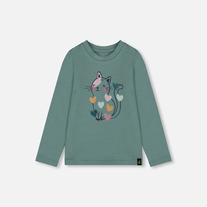 Sage Cat Long Sleeve Organic Cotton Top