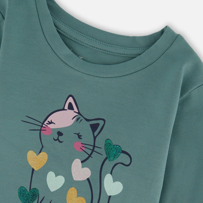 Sage Cat Long Sleeve Organic Cotton Top