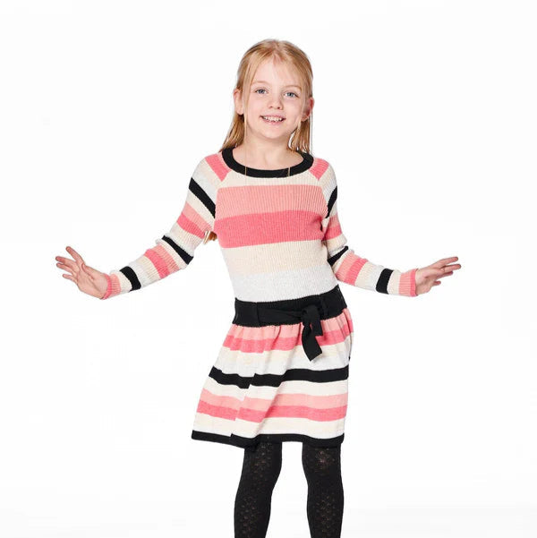 Beige/Black/Pink Striped Knit Dress