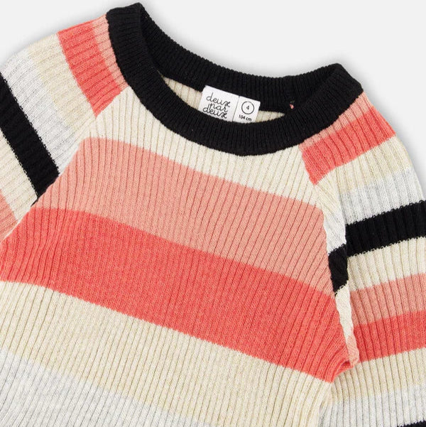 Striped Knit Dress Beige Black And Pink - 7 - Deux par Deux Striped Knit Dress Beige Black And Pink - 7 - Deux par Deux