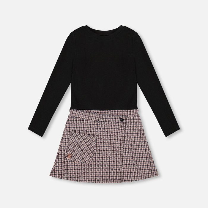 Black Houndstooth Jacquard Dress