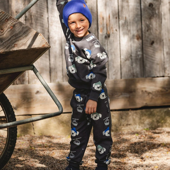 Gray Dog Print Fleece Sweatpants