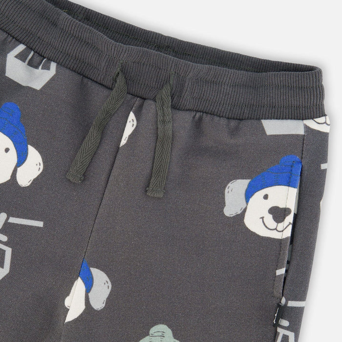 Gray Dog Print Fleece Sweatpants
