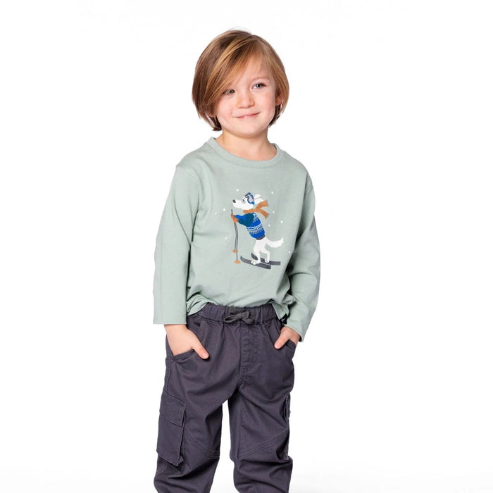 Green Skiing Dog Long Sleeve Top