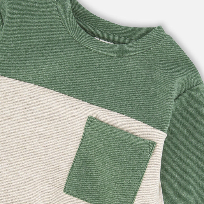 Oatmeal Beige Color Block Brushed Jersey Long Sleeve Top