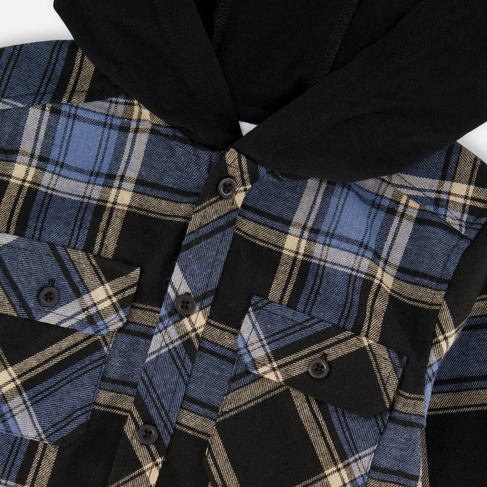 Blue & Black Long Sleeve Hooded Flannel Top