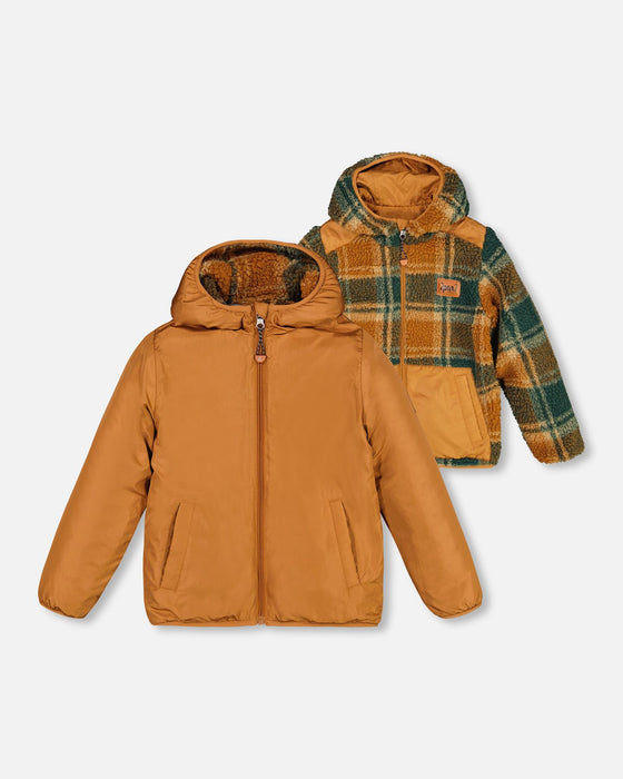 Golden Caramel Reversible Sherpa & Nylon Jacket