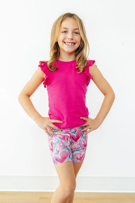 Hot Pink S/S Ruffle Tee