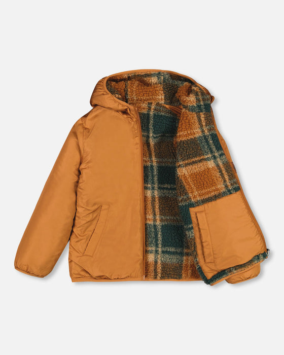 Golden Caramel Reversible Sherpa & Nylon Jacket
