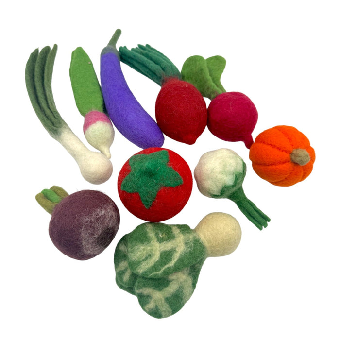 **Pre-order (Ships in 2-3 Weeks)**Handmade in Nepal 100% Wool Felt Foods Play Set for Pretend Cooking and Farmer's Market Play