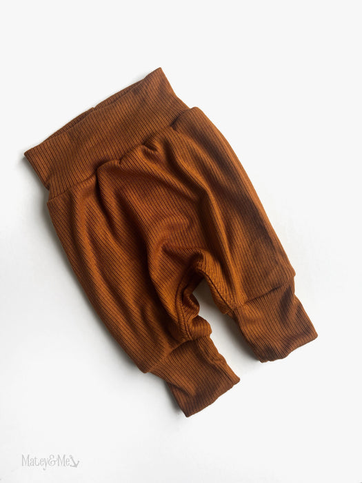Rust Ribbed Bamboo Harem Pants