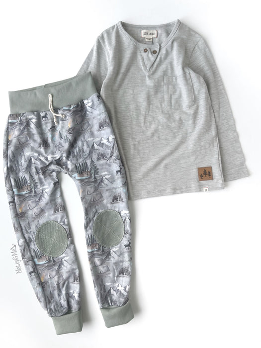 Heathered Grey Long Sleeve Top & Happy Place Joggers Set