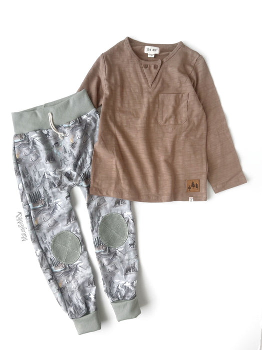 Heathered Brown Long Sleeve Top & Happy Place Joggers Set