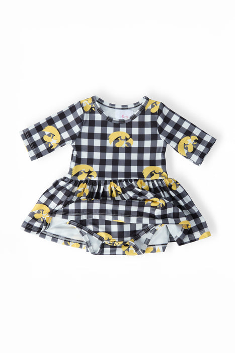 Iowa Plaid Tigerhawk 3/4 Sleeve Twirl Bodysuit