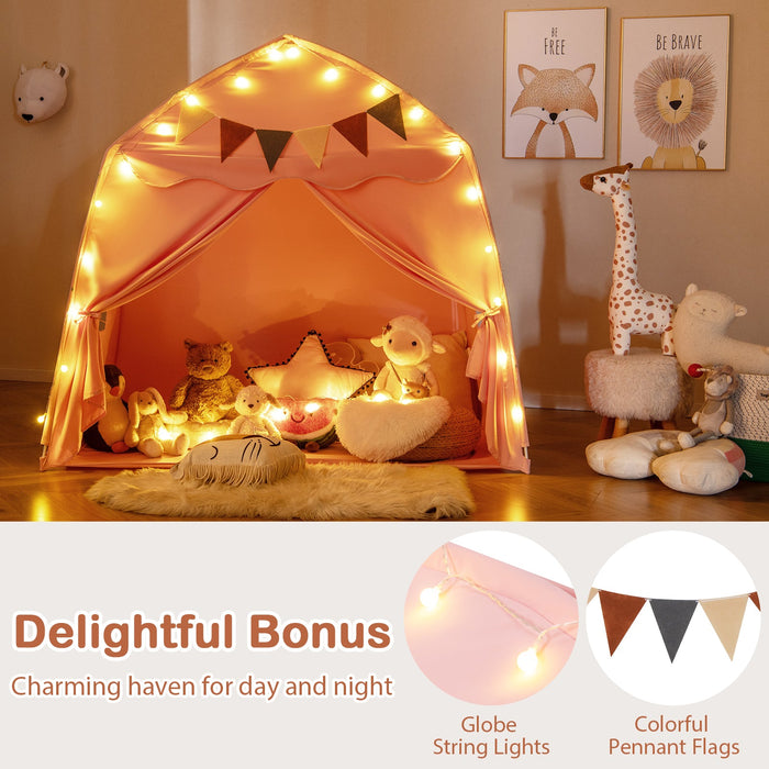 Kids Play Tent Bed Tent with String Lights Extra Large Playhouse Tent-Pink