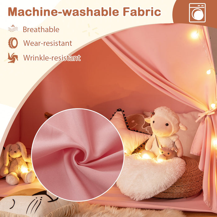 Kids Play Tent Bed Tent with String Lights Extra Large Playhouse Tent-Pink