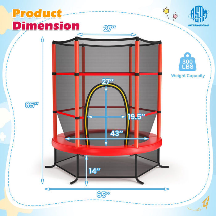 55 Inch Kids Recreational Trampoline Bouncing Jumping Mat with Enclosure Net-Red