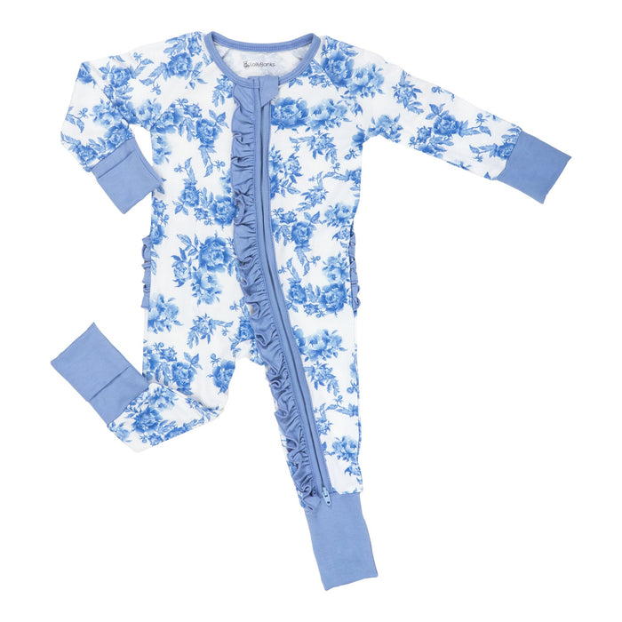 A Peony For Your Thoughts Ruffle Zipper One Piece Pajama