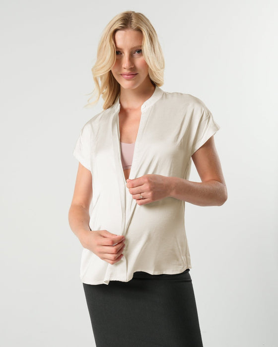 Short Sleeve Satin Maternity Shell Top with Concealed Nursing Zip - Nature Baby Outfitter