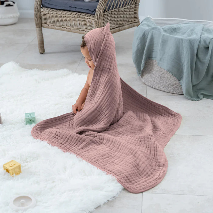 Mauve Hooded Muslin Baby Towel (Single)