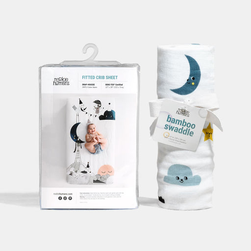 Crib sheet and Swaddle bundle - Moon's Birthday - Nature Baby Outfitter