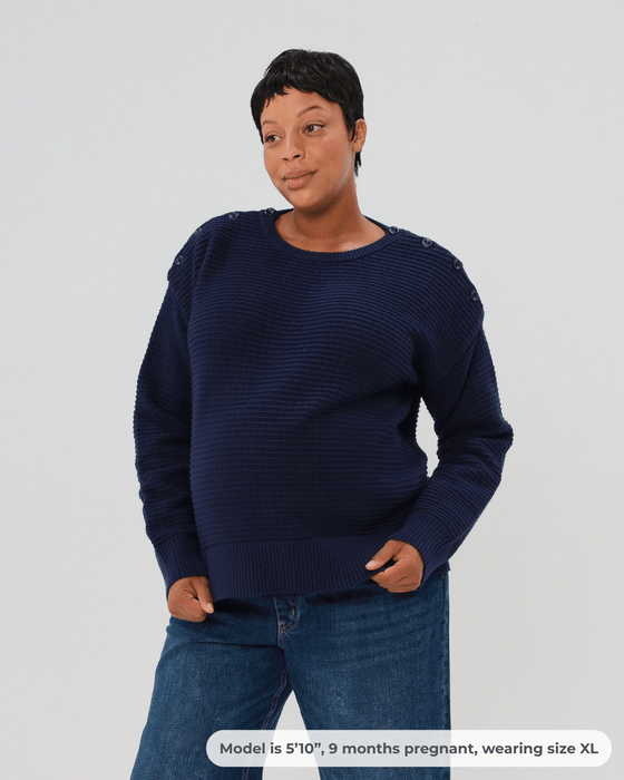 Button-Shoulder Maternity & Nursing Sweater w/Thumbhole Feature
