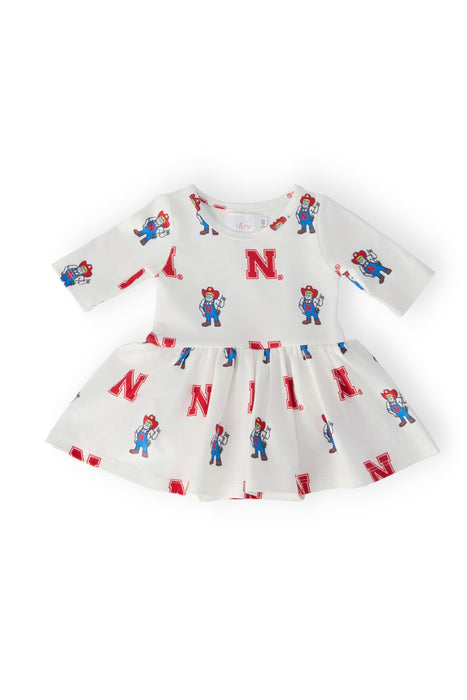 Nebraska White Herbie Husker 3/4 Sleeve Twirl Bodysuit