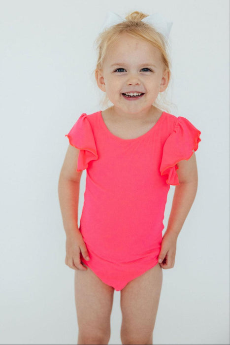 Neon Pink S/S Flutter Sleeve Leotard