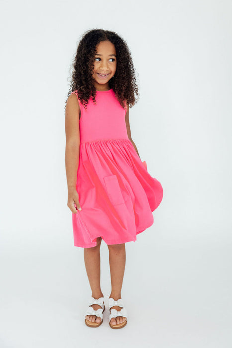 Neon Pink Tank Pocket Twirl Dress
