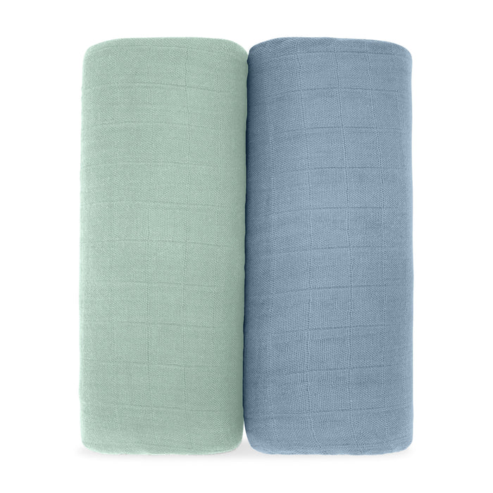 Muslin Swaddle Blanket, 47” x 47” in Pacific Blue & Fern, 2 Pack