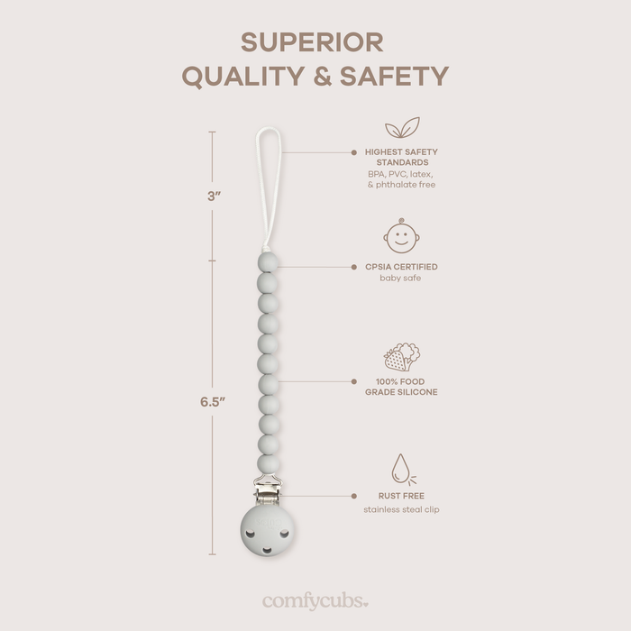 Pacifier Clips in Grey, 2 Pack