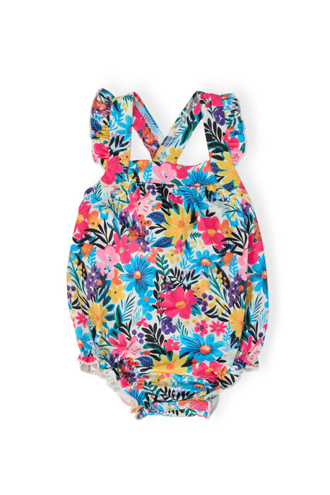 Petal Paradise Ruffle Cross Back Romper