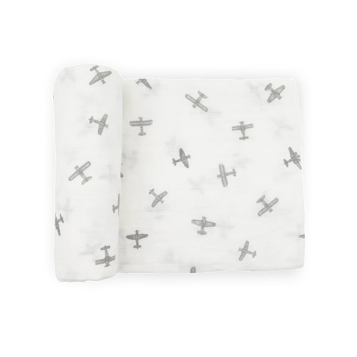 Organic Swaddle Single Pewter Planes