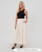 Over-Under Bump Pleated Maternity Maxi Skirt in Cream Satin - Nature Baby Outfitter