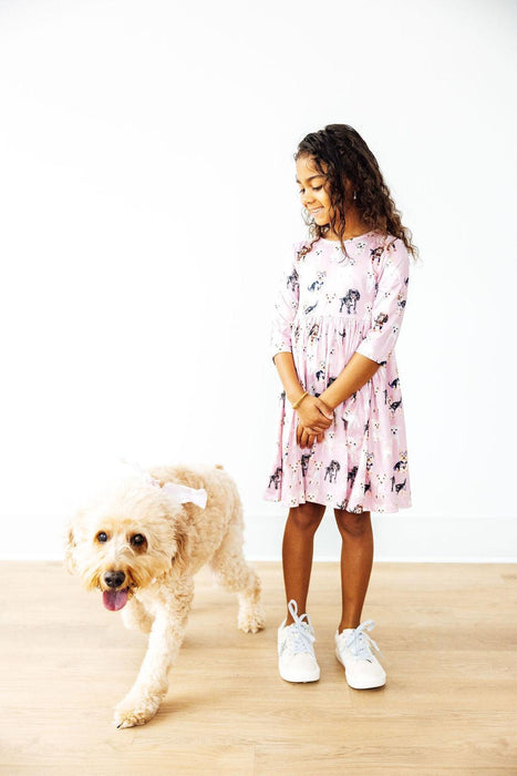 Puppy Kisses 3/4 Sleeve Pocket Twirl Dress