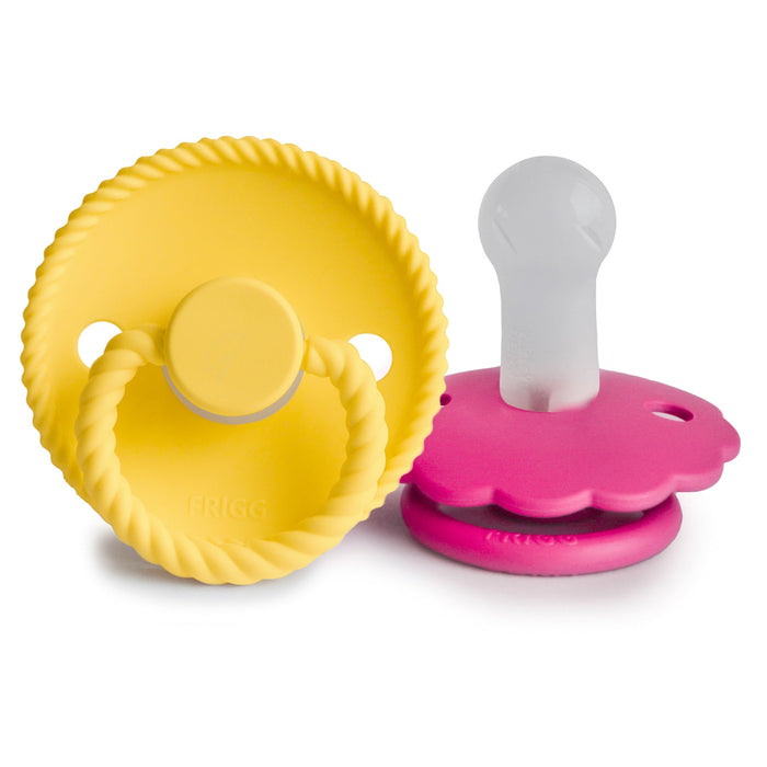 FRIGG Rope/Daisy Silicone Pacifier (Sunflower/Fuchsia) 2-Pack (6-18 Months) - Nature Baby Outfitter