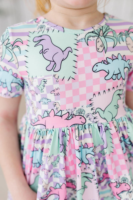 SALE Quilted Dinos S/S Pocket Twirl Dress
