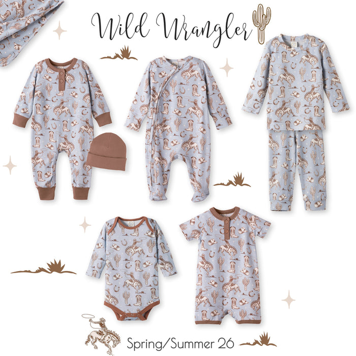 Wild Wrangler/Blue Western Baby Boy Bamboo Zipper Romper - Nature Baby Outfitter