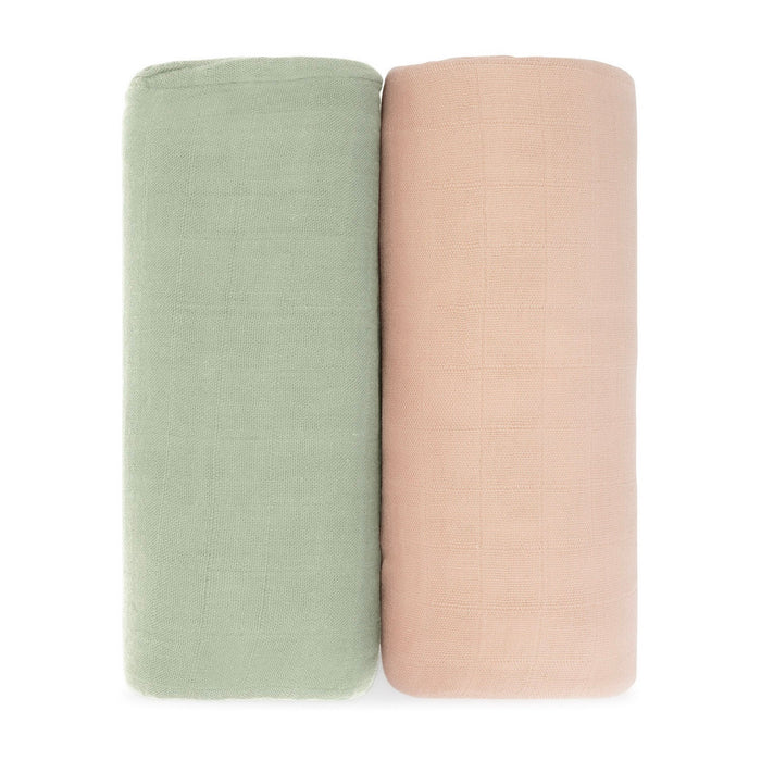 Muslin Swaddle Blanket, 47” x 47” in Sage & Blush, 2 Pack