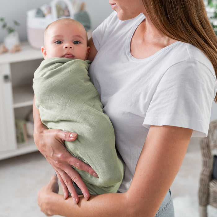 Muslin Swaddle Blanket, 47” x 47” in Sage & Blush, 2 Pack